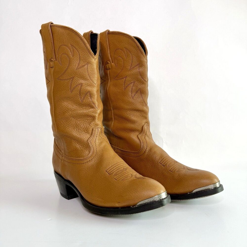 DURANGO RD552 Slouch Western Cowboy Boots Women’s Sz 8M Tan Leather w/Metal Toe